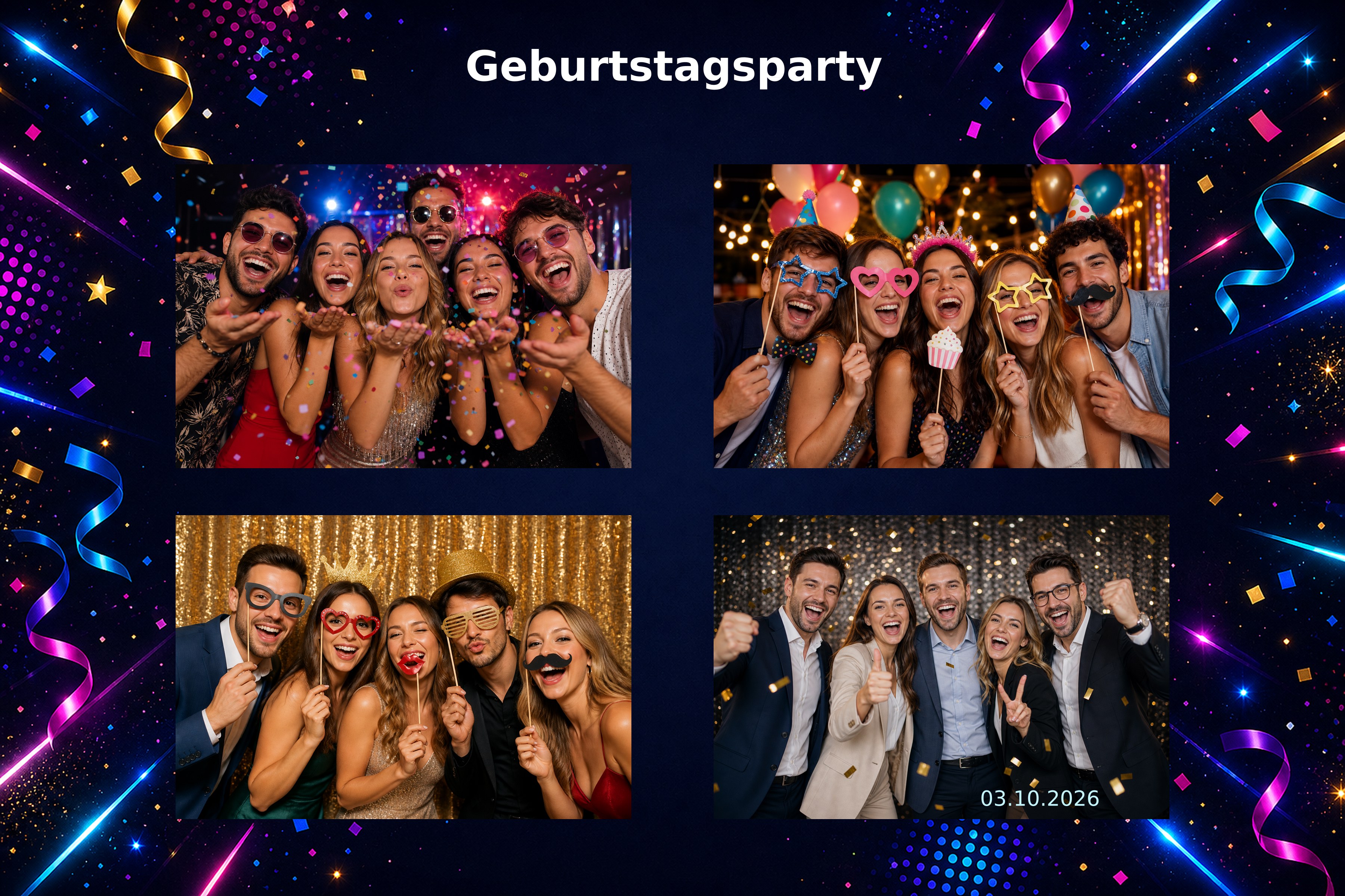 Layoutvorlage Neon Party aus der FotoboxSuite Studio App