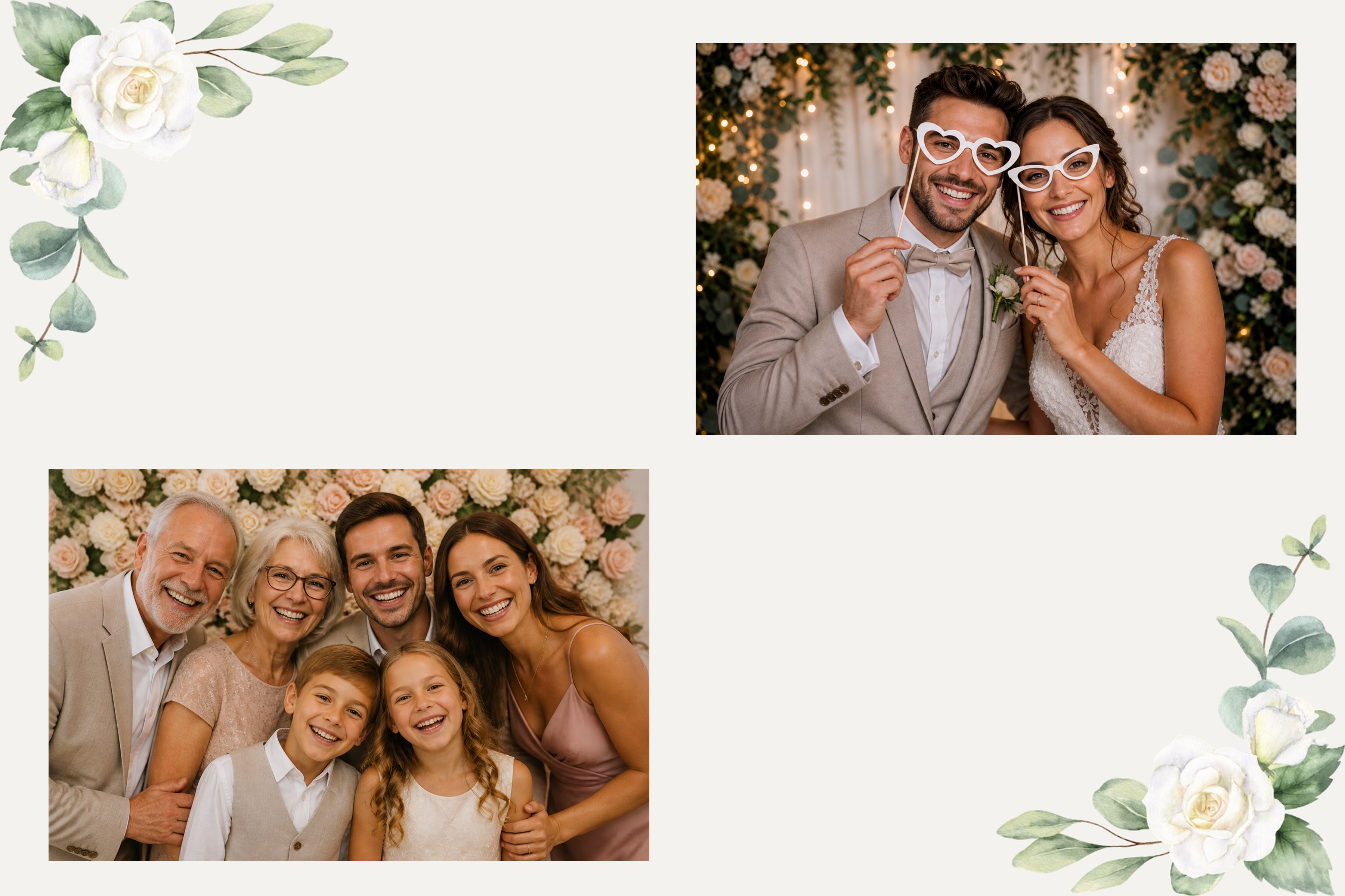 Layoutvorlage Weiße Rosen Duo aus der FotoboxSuite Studio App