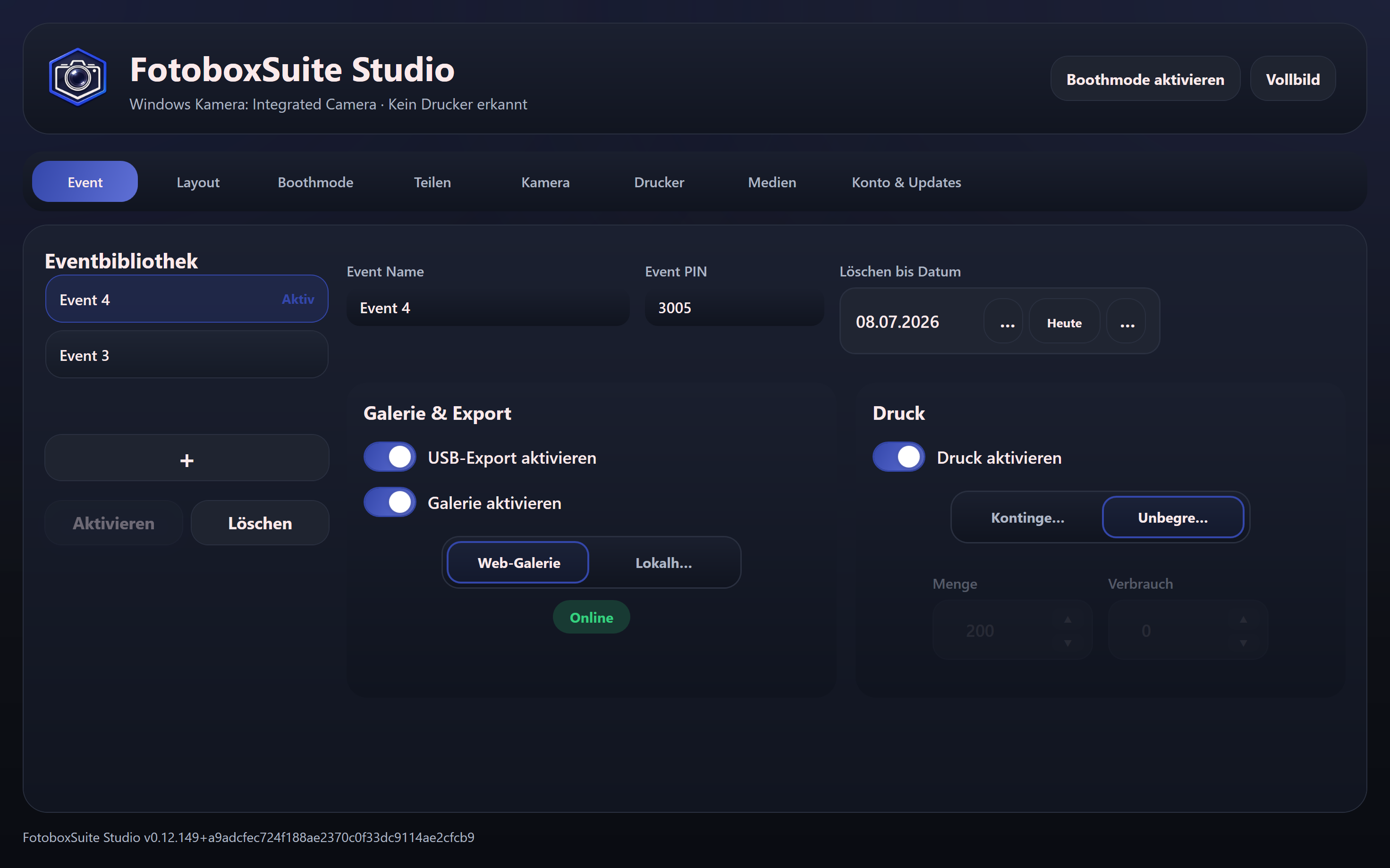 Screenshot des FotoboxSuite Boothmodus mit floralem Eventdesign
